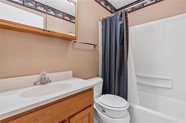 602 N Westview Dr, Richmond, MO 64085 - full bathroom with vanity, shower / bathtub combination with curtain, and a textured ceiling