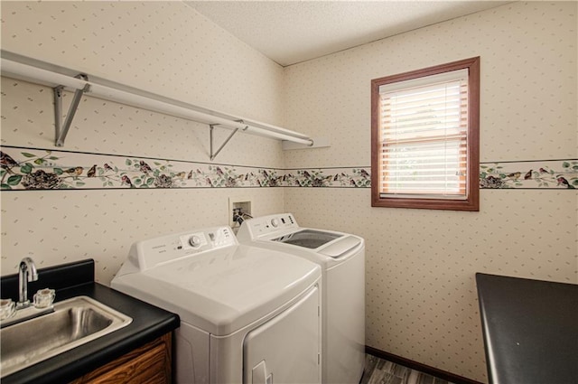 106 Timber Valley Dr, Linn Valley, KS 66040 - washroom with washing machine and dryer and wallpapered walls