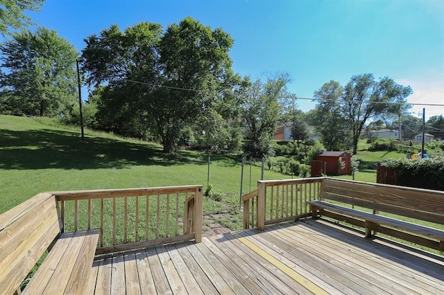 18205 E 27th St S, Independence, MO 64057 - wooden deck with a storage unit and a lawn