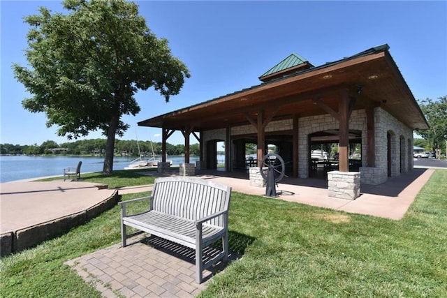 9305 NW 80th St, Weatherby Lake, MO 64152 - view of home's community with a gazebo, a yard, and a water view