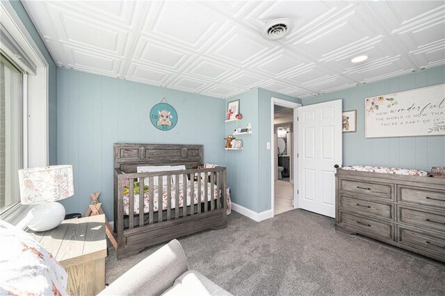 37156 State Hwy N, Barnard, MO 64423 - bedroom with an ornate ceiling, carpet floors, and a crib