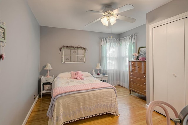 328 E 4th St, Lawson, MO 64062 - bedroom featuring light wood-type flooring, a closet, and ceiling fan