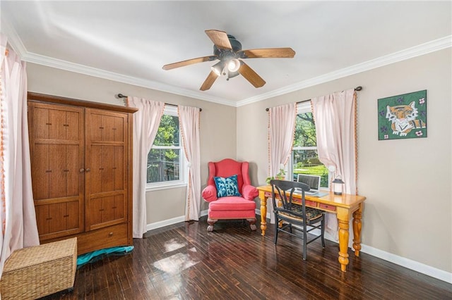 5147 Maple Ave, Mission, KS 66202 - office area with wood-type flooring, crown molding, and ceiling fan