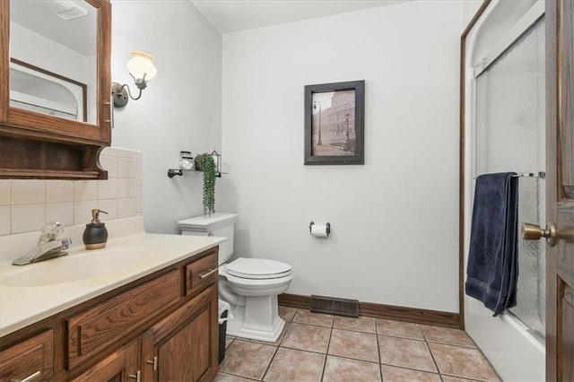 601 Darrow St, Warrensburg, MO 64093 - full bath featuring vanity, tasteful backsplash, tile patterned flooring, and shower / tub combination