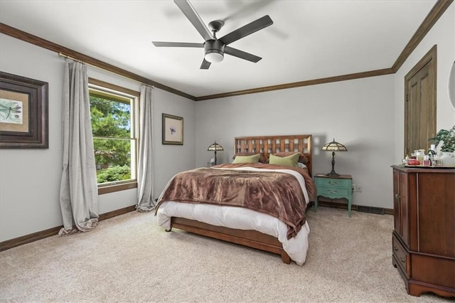 601 Darrow St, Warrensburg, MO 64093 - bedroom featuring light colored carpet, ornamental molding, and ceiling fan