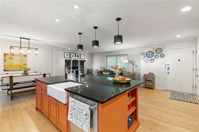 9934 Ballentine Dr, Overland Park, KS 66214 - kitchen with dishwasher, crown molding, light wood-style flooring, recessed lighting, and open shelves