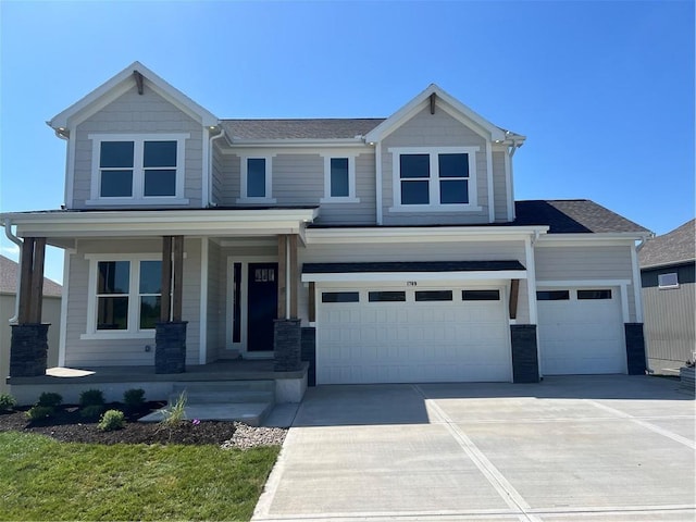 1709 SW Arbor Park Dr, Lees Summit, MO 64082 - view of front of property with a porch, driveway, a garage, and roof with shingles