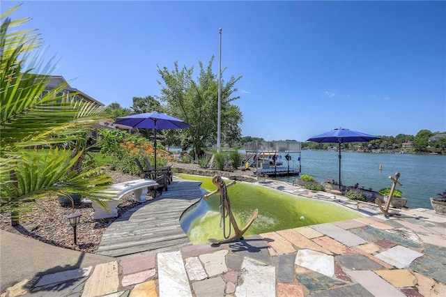 22 Emerald Shore Dr, Lake Tapawingo, MO 64015 - view of patio / terrace featuring a water view