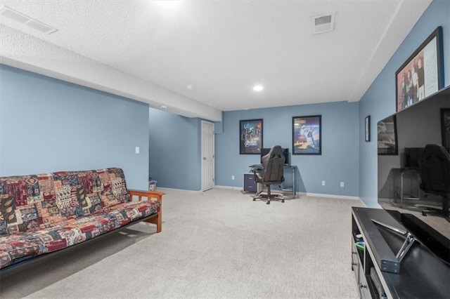 2125 SW Post Oak Rd, Lees Summit, MO 64082 - carpeted living area featuring a desk, a textured ceiling, and recessed lighting