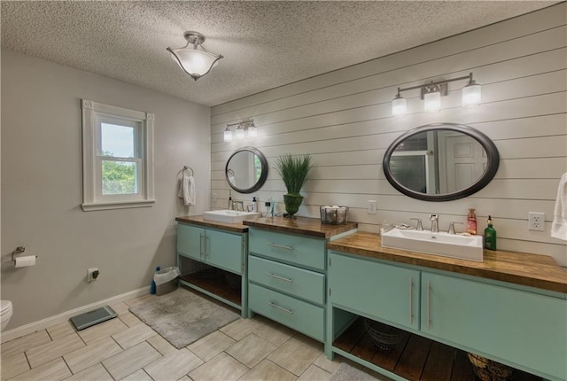 440 41p Rd, Clinton, MO 64735 - full bath with double vanity, wood walls, and a textured ceiling