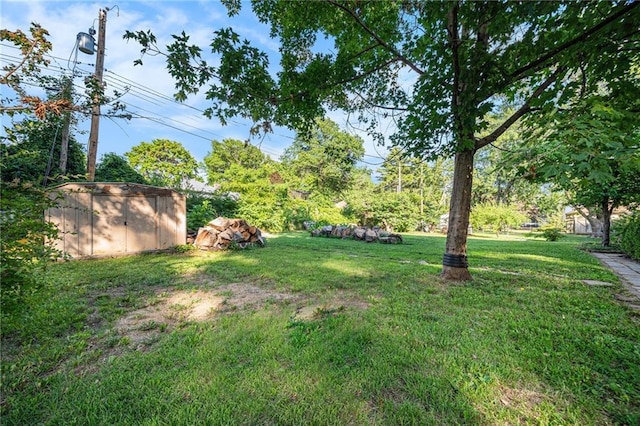 12419 Askew Dr, Grandview, MO 64030 - view of green lawn featuring a storage unit