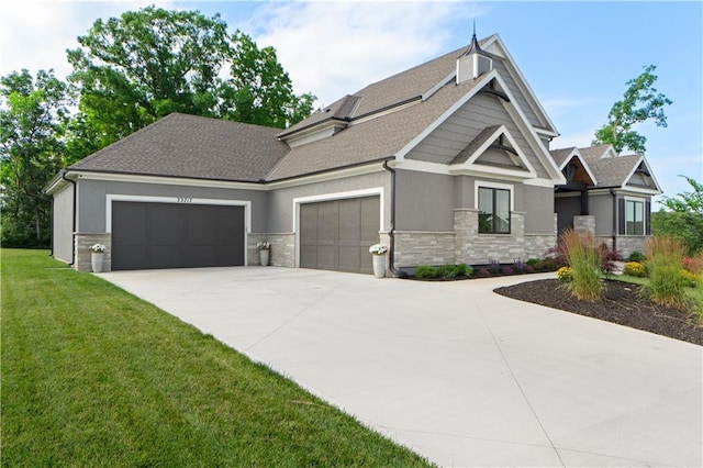 23717 W 118th Ter, Olathe, KS 66061 - craftsman inspired home with stone siding, a garage, stucco siding, and driveway