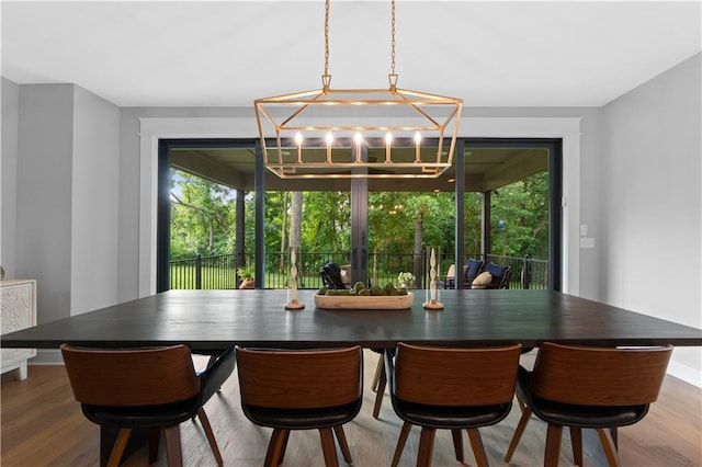 23717 W 118th Ter, Olathe, KS 66061 - dining room featuring wood finished floors and a chandelier