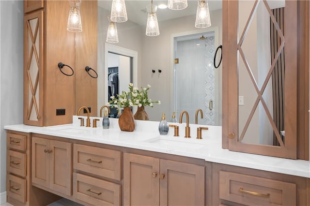 23717 W 118th Ter, Olathe, KS 66061 - full bathroom featuring double vanity, a shower stall, and a spacious closet