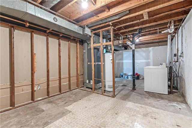 600 W Powahatan Ct, Independence, MO 64056 - unfinished below grade area featuring washer / clothes dryer, gas water heater, and heating unit