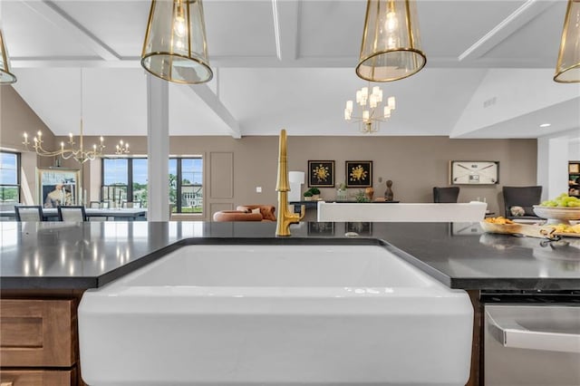12811 W 71st St, Shawnee, KS 66216 - kitchen featuring a chandelier, open floor plan, and dishwasher