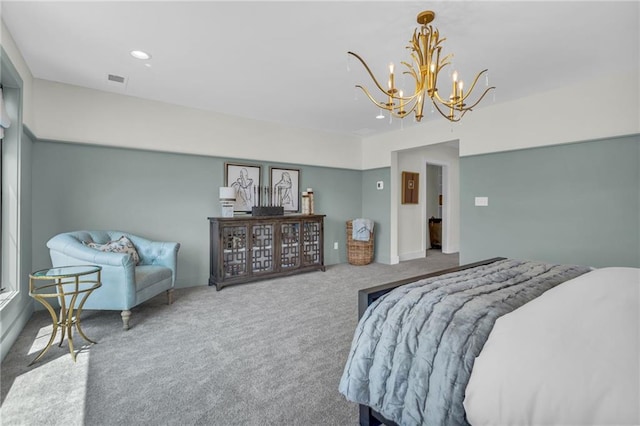 12811 W 71st St, Shawnee, KS 66216 - bedroom with carpet floors, a chandelier, and recessed lighting