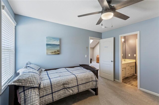 16369 S Woodstone Dr, Olathe, KS 66062 - bedroom featuring light carpet, a ceiling fan, and connected bathroom