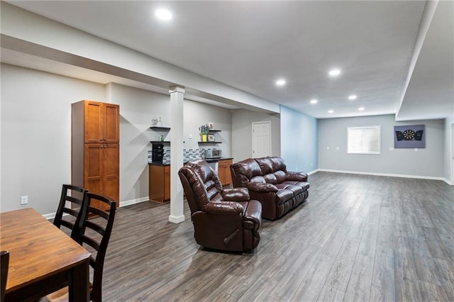 16369 S Woodstone Dr, Olathe, KS 66062 - living room with dark wood-style floors and recessed lighting