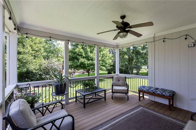 16369 S Woodstone Dr, Olathe, KS 66062 - sunroom / solarium featuring ceiling fan