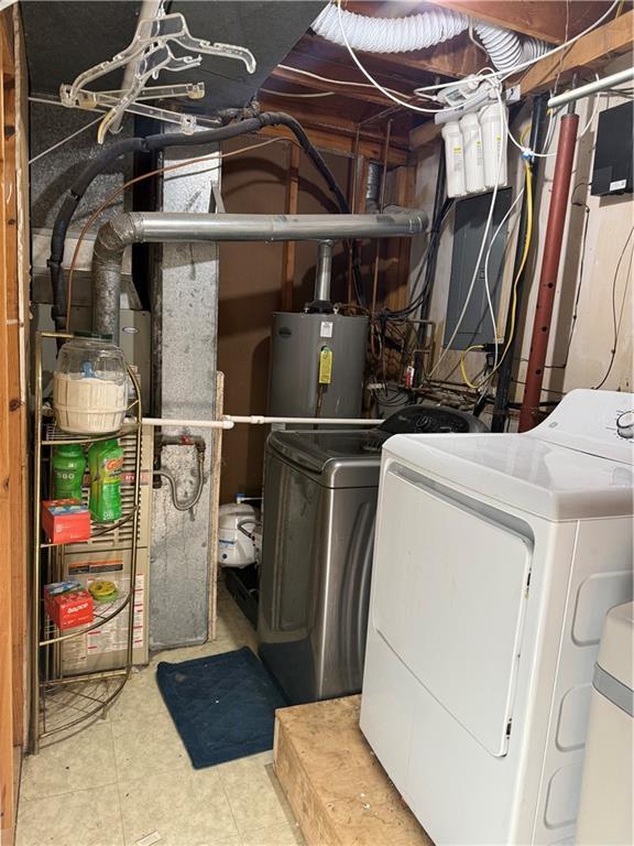 913 N Pine St, Cameron, MO 64429 - washroom with water heater and washing machine and clothes dryer