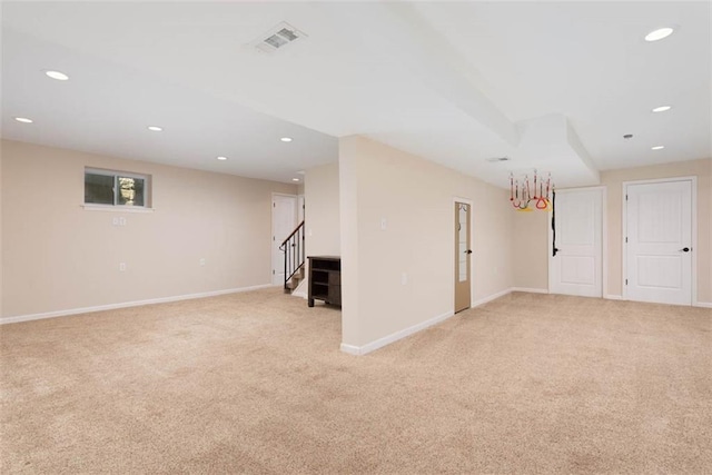 3147 N 131st St, Kansas City, KS 66109 - unfurnished living room featuring light carpet, stairway, and recessed lighting