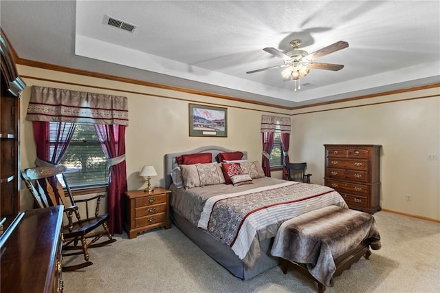 11808 W 128th St, Overland Park, KS 66213 - bedroom with a raised ceiling, light carpet, ornamental molding, and ceiling fan