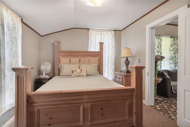 311 E Mary St, Yates Center, KS 66783 - bedroom featuring ornamental molding, carpet flooring, and lofted ceiling
