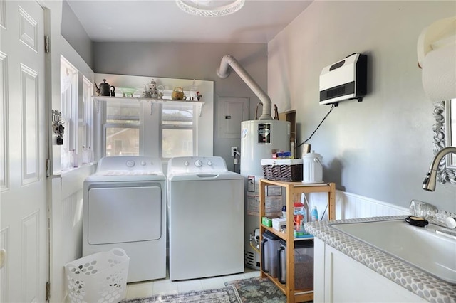 311 E Mary St, Yates Center, KS 66783 - laundry room with water heater, separate washer and dryer, and heating unit
