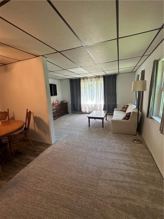 317 Chrissenger St, Burlington Junction, MO 64428 - carpeted living room with a drop ceiling