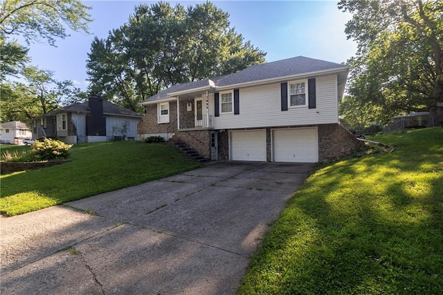 1005 SE Alice St, Blue Springs, MO 64014 - ranch-style house featuring a garage, a front lawn, concrete driveway, and stairs