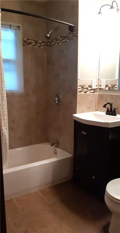 4020 Campbell St, Kansas City, MO 64110 - bathroom featuring vanity, shower / bathtub combination with curtain, and tile patterned floors