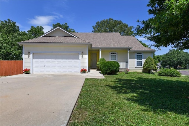 20210 W Sycamore Dr, Spring Hill, KS 66083 - ranch-style house with driveway, a garage, covered porch, and a shingled roof
