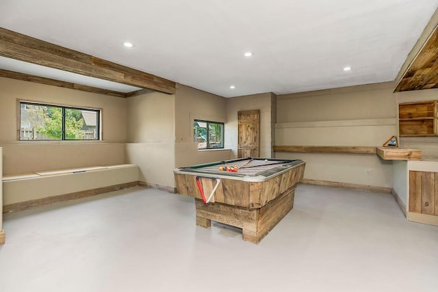 16211 S Locust St, Olathe, KS 66062 - rec room with concrete floors, billiards, recessed lighting, and healthy amount of natural light