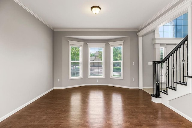 16211 S Locust St, Olathe, KS 66062 - entryway with wood finished floors, healthy amount of natural light, ornamental molding, and stairway