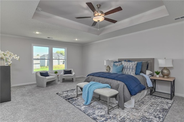 6122 Lewis Dr, Shawnee, KS 66226 - carpeted bedroom featuring a raised ceiling, ornamental molding, ceiling fan, and recessed lighting