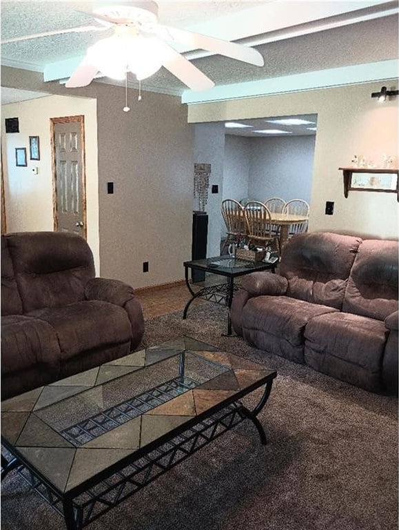 1712 S Hands St, Independence, MO 64055 - carpeted living room with a ceiling fan