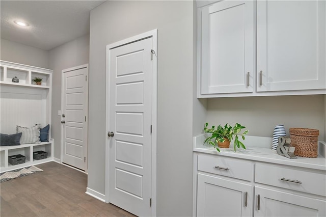 6118 Lewis Dr, Shawnee, KS 66226 - mudroom with dark wood finished floors and recessed lighting