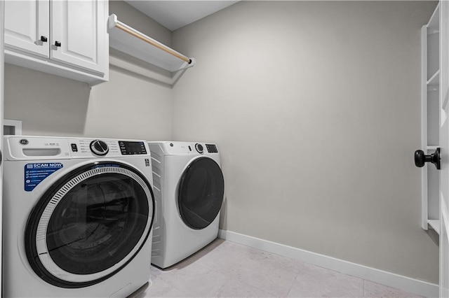 16779 S Durango St, Olathe, KS 66062 - laundry room featuring separate washer and dryer, cabinet space, and light tile patterned flooring