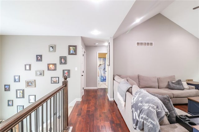 968 E Market St, Warrensburg, MO 64903 - living room featuring dark wood-type flooring, recessed lighting, and vaulted ceiling