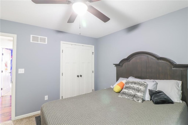 968 E Market St, Warrensburg, MO 64903 - bedroom featuring a closet, carpet floors, and ceiling fan