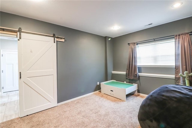 968 E Market St, Warrensburg, MO 64903 - recreation room with carpet flooring, a barn door, and recessed lighting