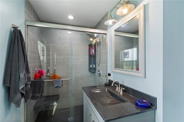 24245 K 68 Hwy, Paola, KS 66071 - full bathroom featuring vanity, a shower stall, and recessed lighting