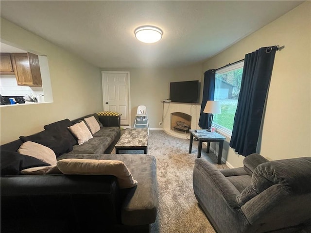 400 N Institute St, Richmond, MO 64085 - living room featuring carpet floors and a fireplace