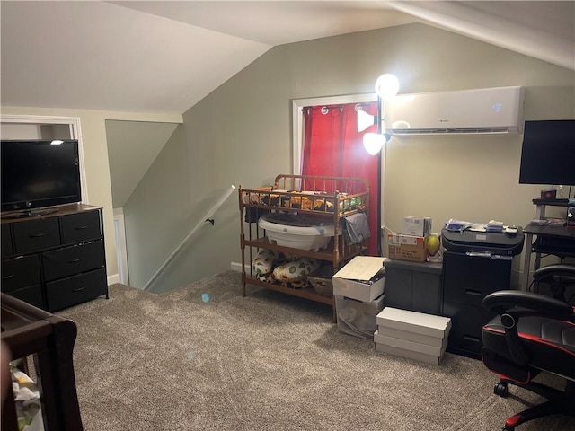 400 N Institute St, Richmond, MO 64085 - bedroom with vaulted ceiling, carpet, a desk, and a wall unit AC