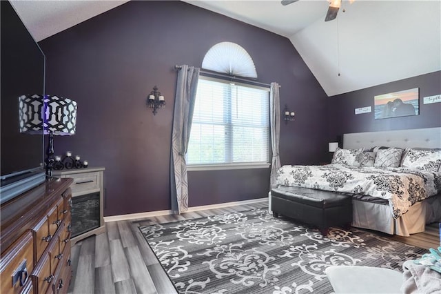 1641 N Hunter Dr, Olathe, KS 66061 - bedroom featuring lofted ceiling, wood finished floors, and a ceiling fan