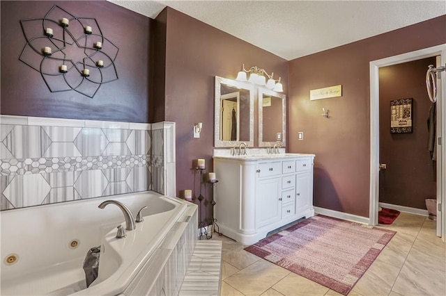 1641 N Hunter Dr, Olathe, KS 66061 - bathroom featuring vanity, a tub with jets, a chandelier, and a textured ceiling