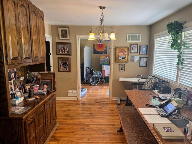 106 Northview Dr, Excelsior Springs, MO 64024 - office featuring light wood finished floors and a chandelier