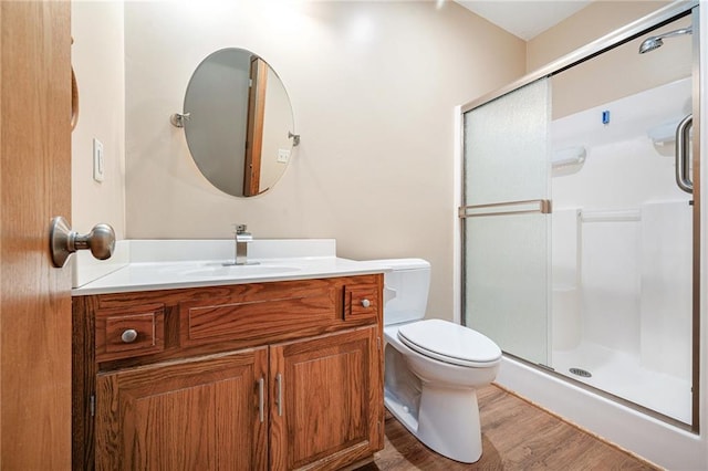 19208 E Lynchburg Pl, Independence, MO 64058 - full bath with a shower stall, vanity, and wood finished floors
