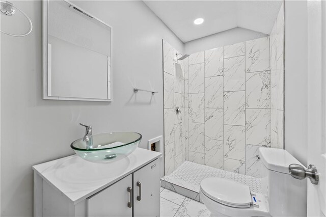 5513 Hardy Ave, Raytown, MO 64133 - full bath featuring marble finish floors, vanity, and a stall shower